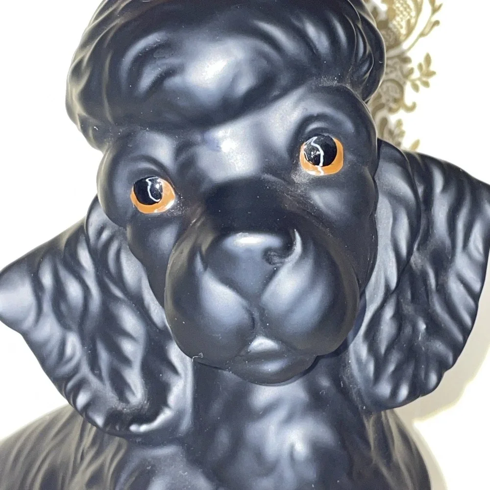 Vintage Matte Black Poodle Dog Statue‎ 10.5 in Japan, High Gloss Eyes